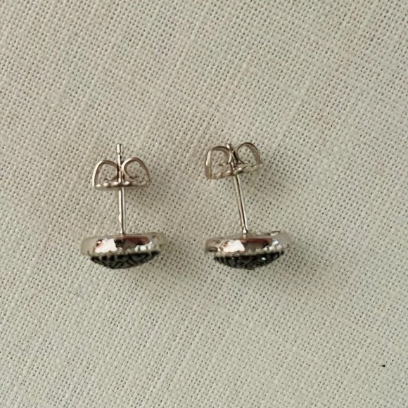 Cubic Zirconia Round Halo Stud Earrings 925 Sterling Silver New Black and White - Picture 6 of 11